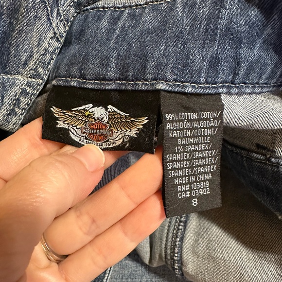 Vintage Harley-Davidson flare Blue Denim overalls - Picture 3 of 9